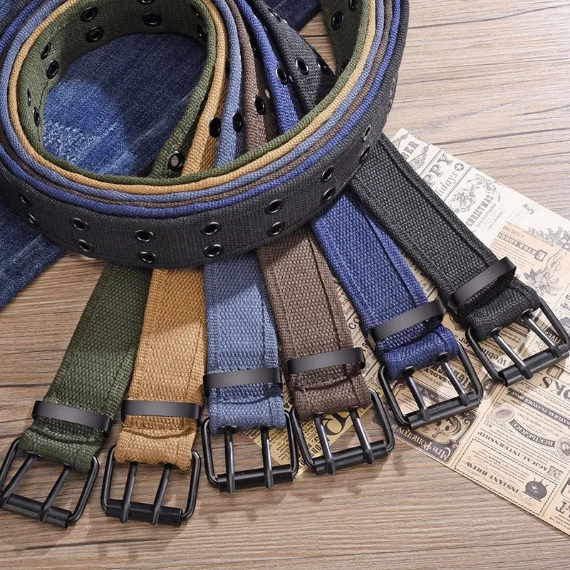 Punk Solid Color Woven Fabric Iron Men's Woven Belts