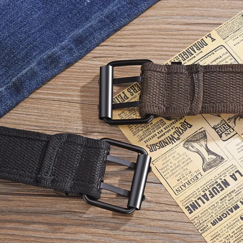 Punk Solid Color Woven Fabric Iron Men's Woven Belts