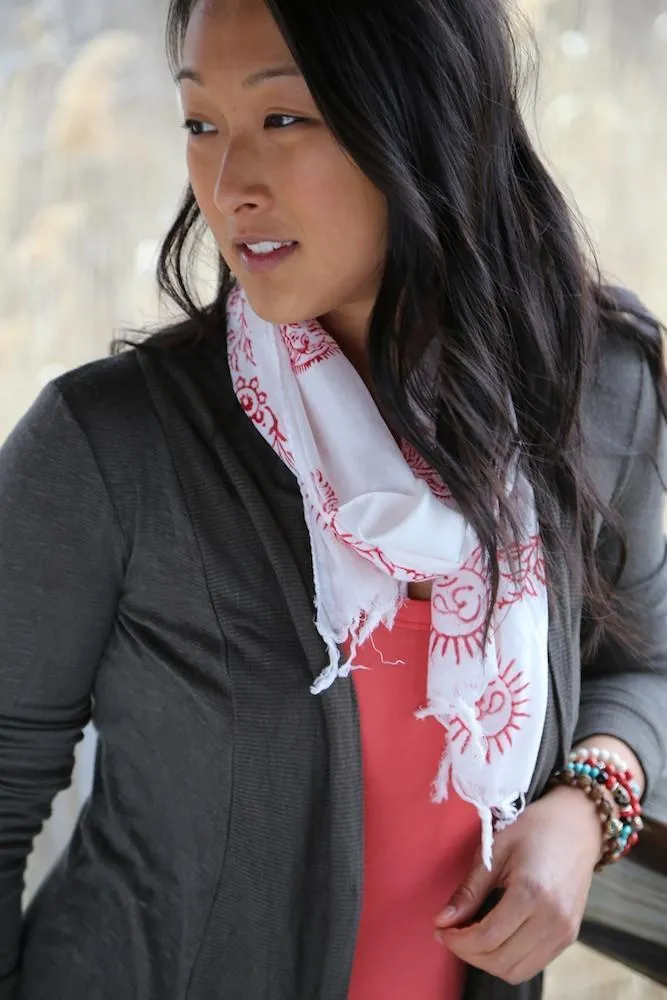 Small Om Prayer Scarf in White