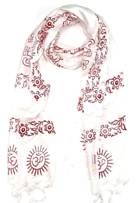 Small Om Prayer Scarf in White