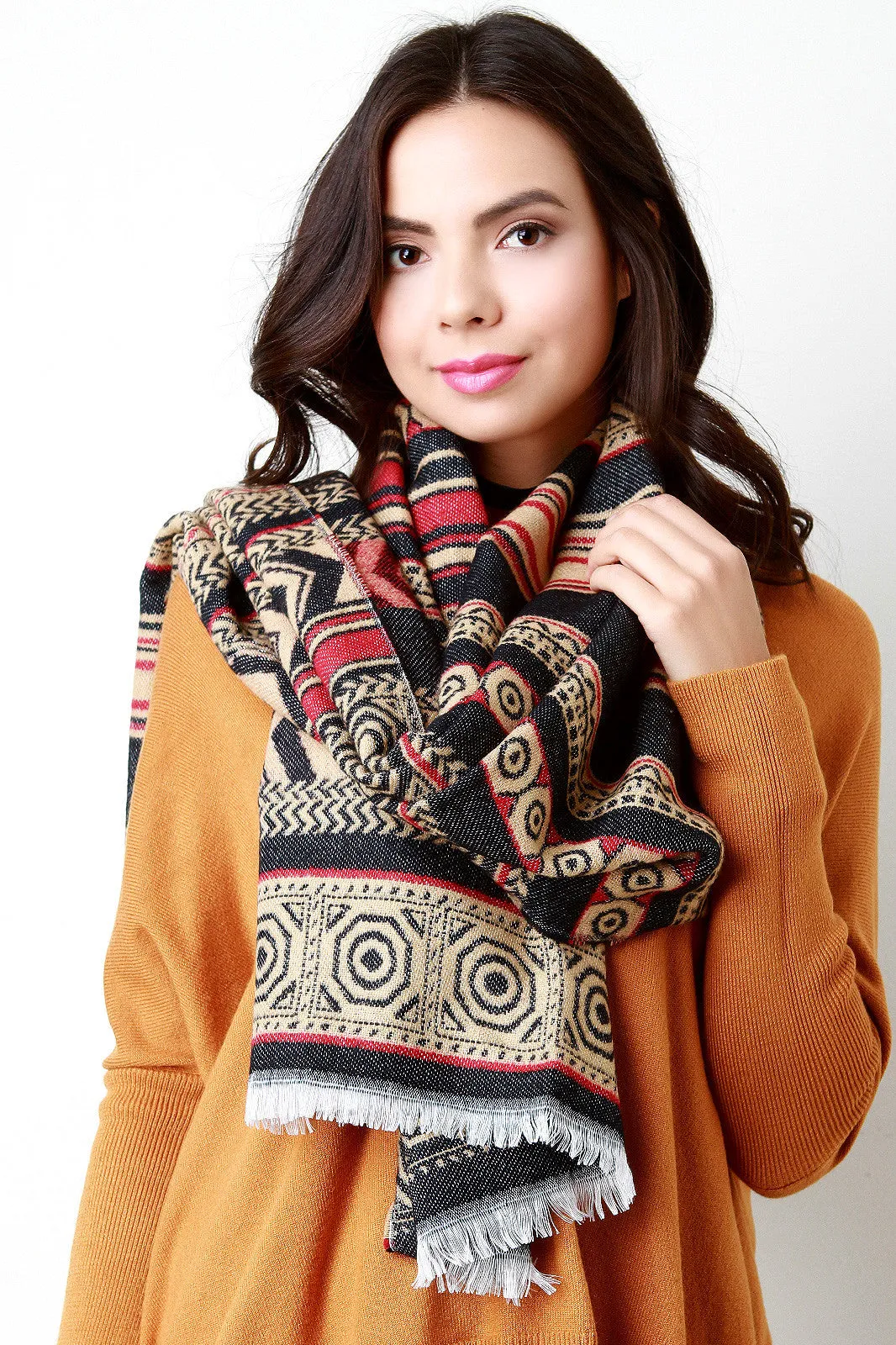 Southwest Traveler Fringe Trim Scarf