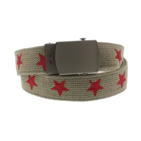 Star Print Canvas Webbing Belt with Shiny Silver Slider Buckle (Length - 120cm, Width - 3cm)