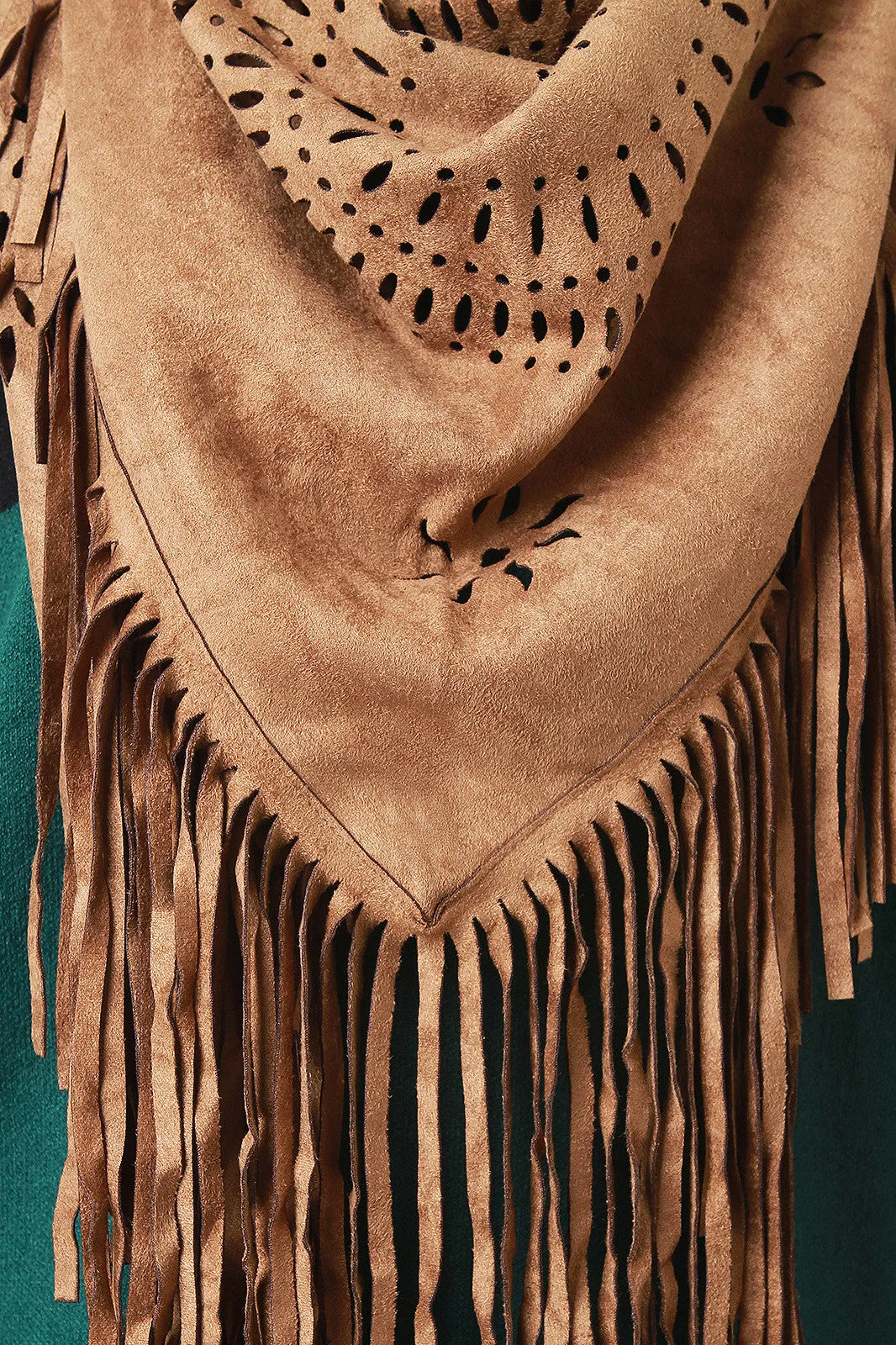 Suede Laser Cut Fringe Triangle Scarf