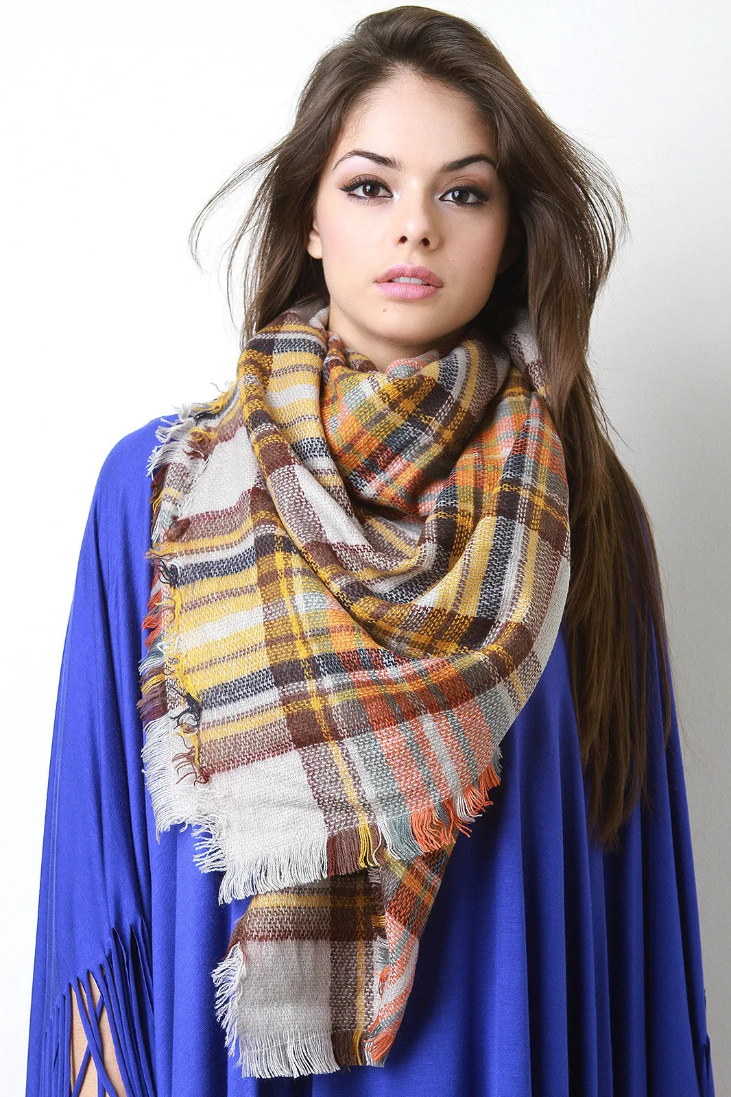 Sunset Multicolor Plaid Square Scarf