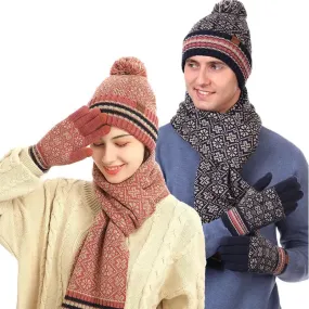 Three-piece Knitted Hat Scarf And Gloves