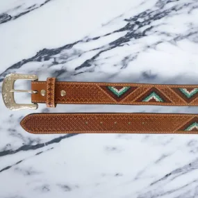 Tooled Leather & Beaded Belt