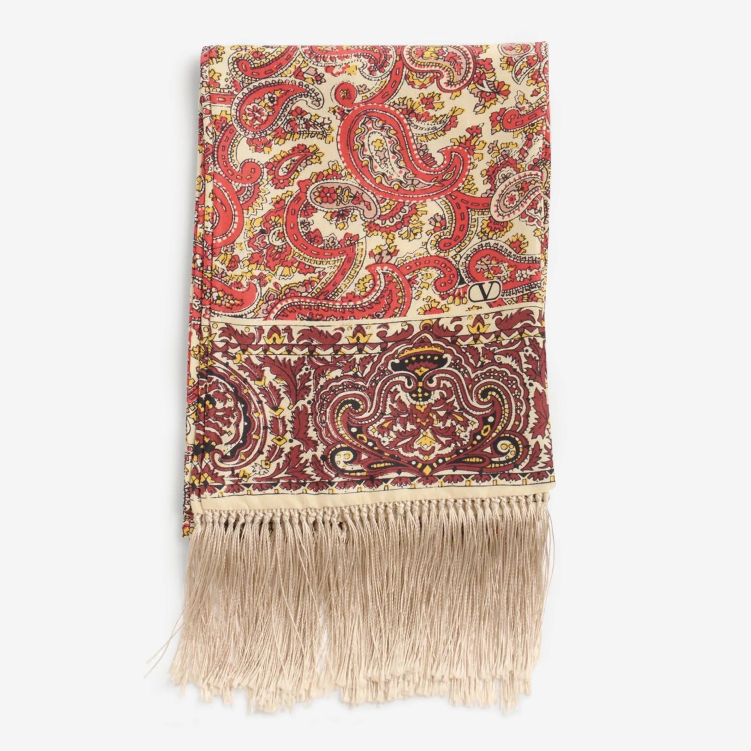 Valentino Garavani Voyage Imaginaire Printed Silk With Fringe Bandeau Scarf