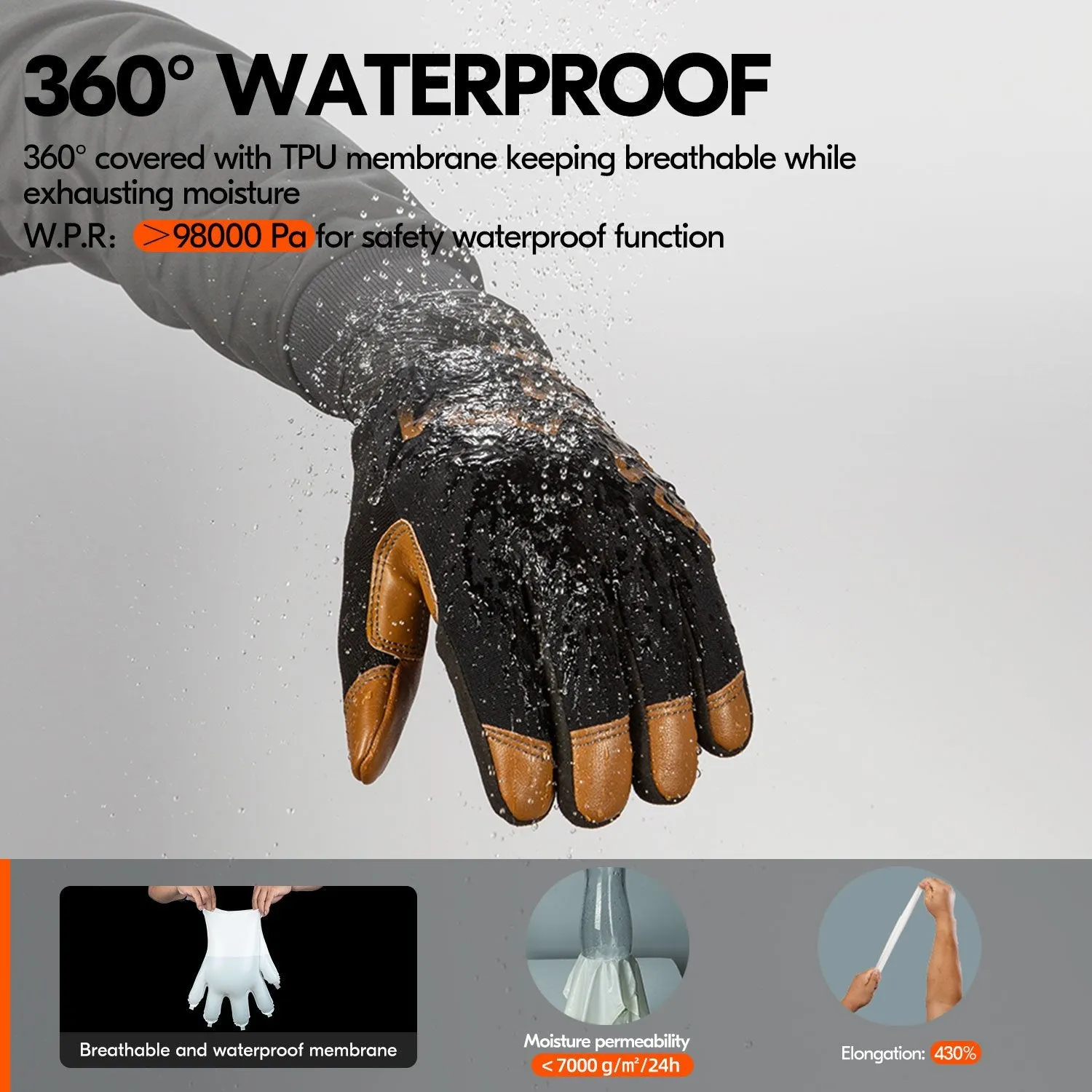 VGO -4℉ or above 3M Thinsulate C100 Winter Warm Waterproof Light Duty Mechanic Glove,High Dexterity,Anti-abrasion,Rigger Glove(Brown,GA9603FW)