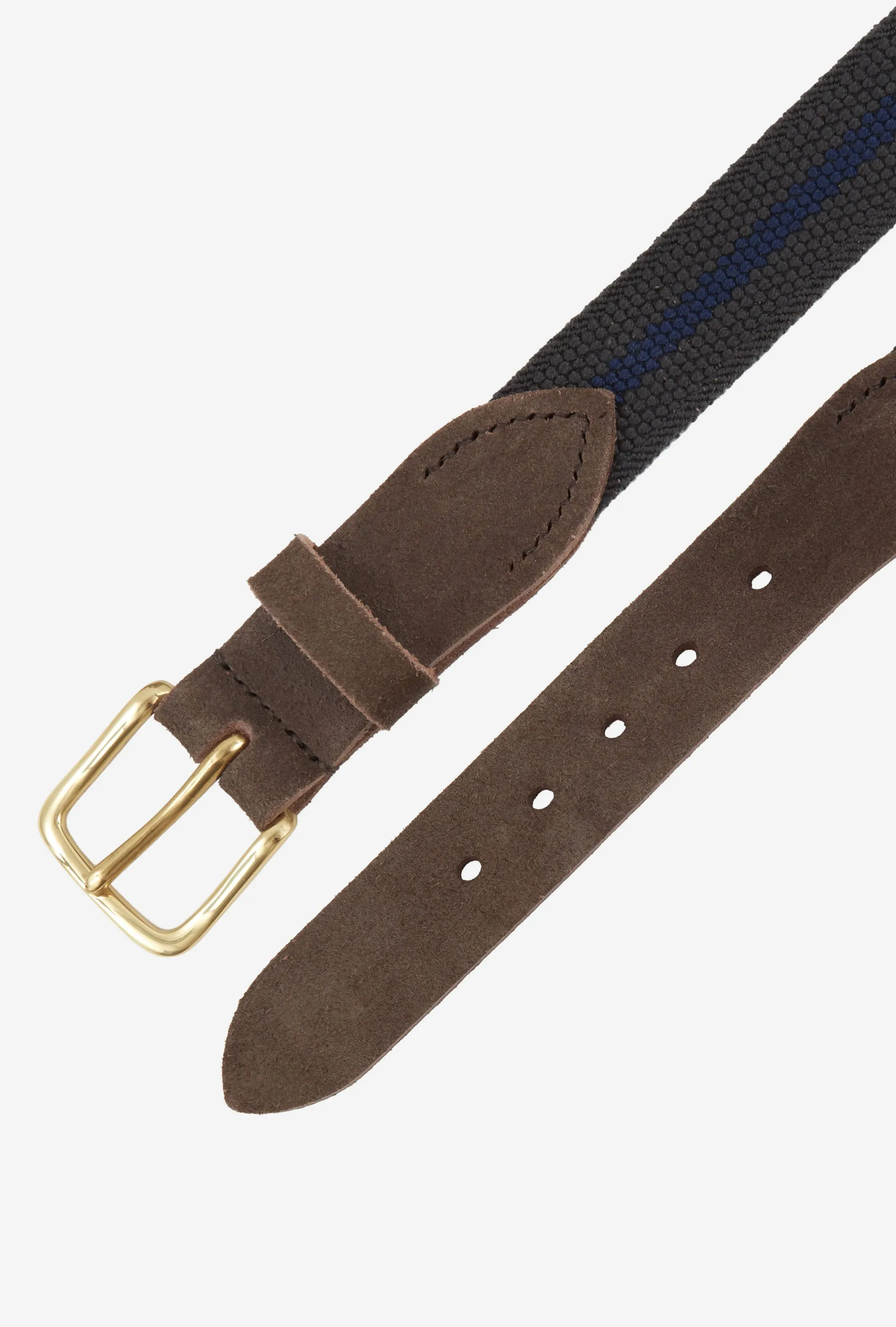 Webbed Belt Canvas Suede Grey Blue Stripe