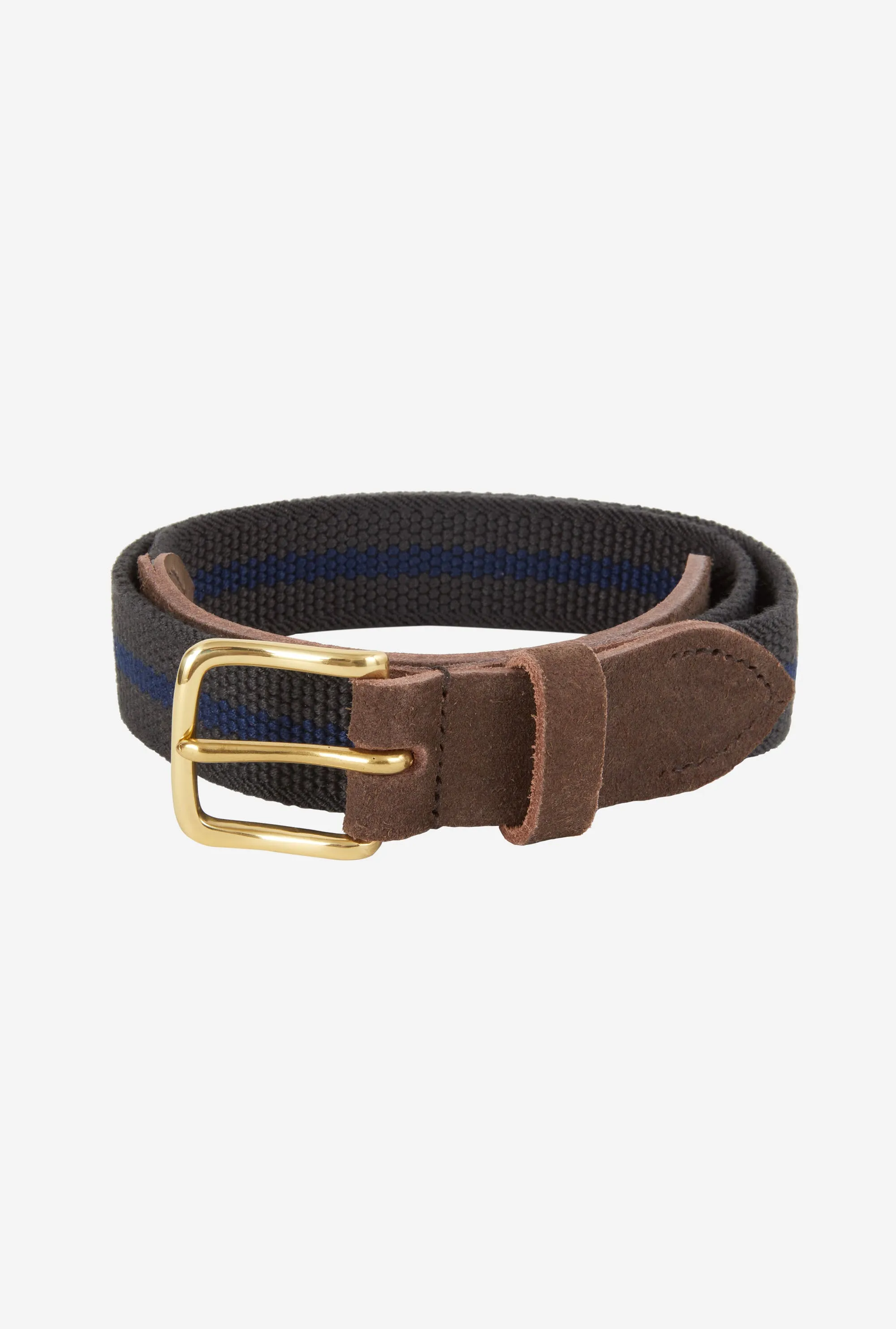 Webbed Belt Canvas Suede Grey Blue Stripe