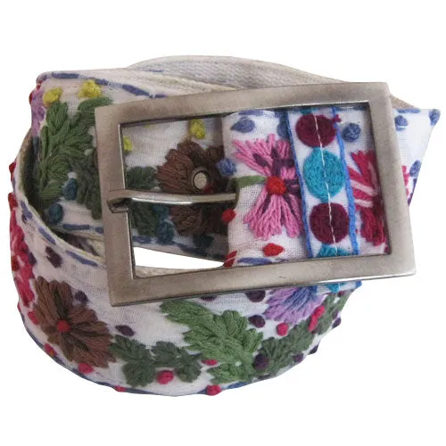 White Whimsically Embroidered Flower Belt For Women