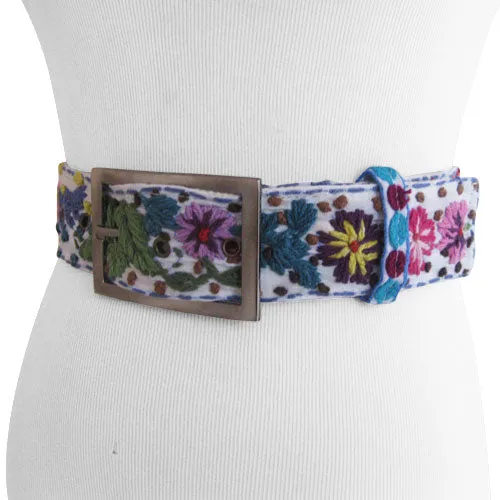 White Whimsically Embroidered Flower Belt For Women