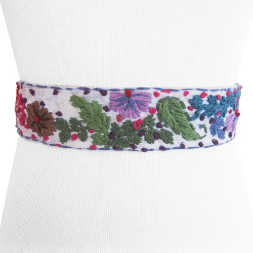 White Whimsically Embroidered Flower Belt For Women