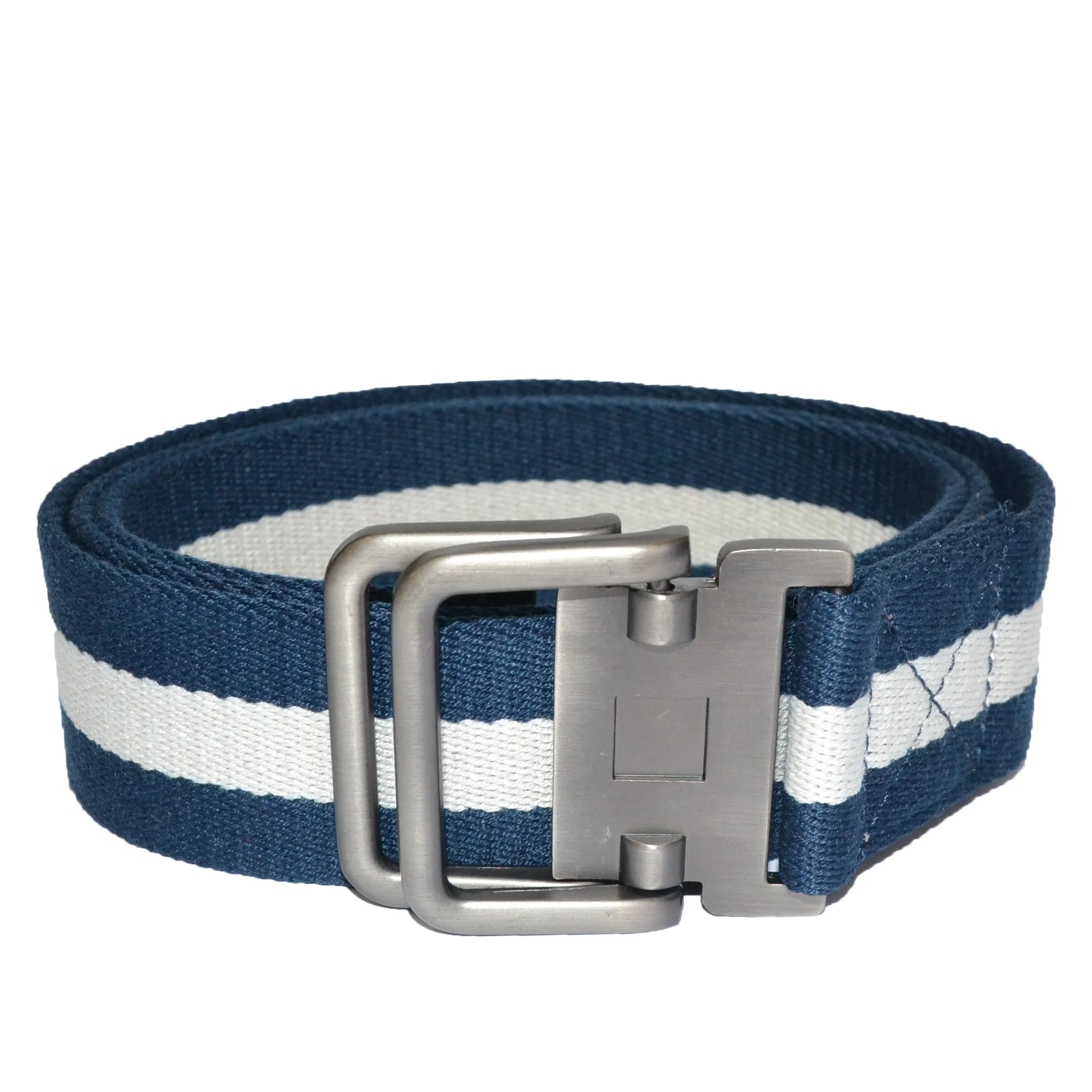 ZEUS - Mens Navy and White Cotton Canvas Webbing Belt with Slide Through Buckle